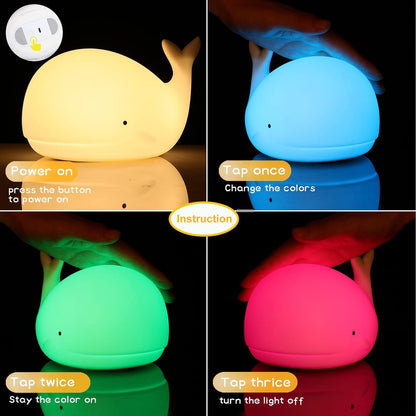 LOVERUIS Whale Night Light Silicone 7 Colors Dimmable 3 Hours Timer Whales Baby Light Decor Room