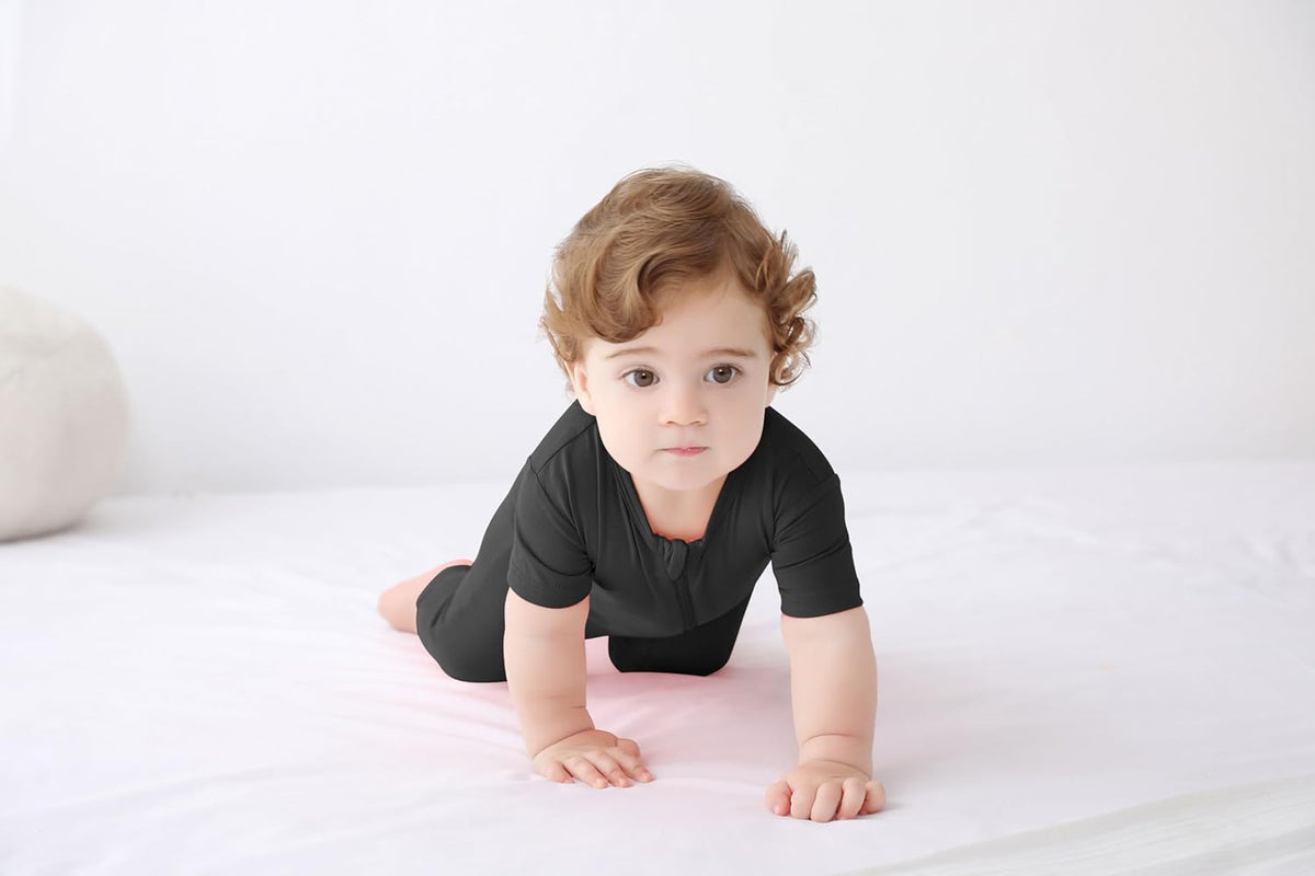 GUISBY Rayon Made from Bamboo Baby Pajamas, Summer Short Sleeve Footless Rompers, 2 Way Zipper