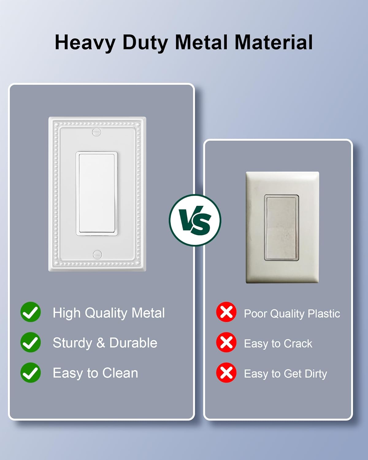 2-Pack Decorator Outlet Cover Plate, Decorative Switch Plates and Outlet Covers, Pure White Metal