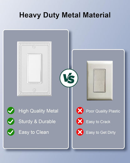 2-Pack Decorator Outlet Cover Plate, Decorative Switch Plates and Outlet Covers, Pure White Metal
