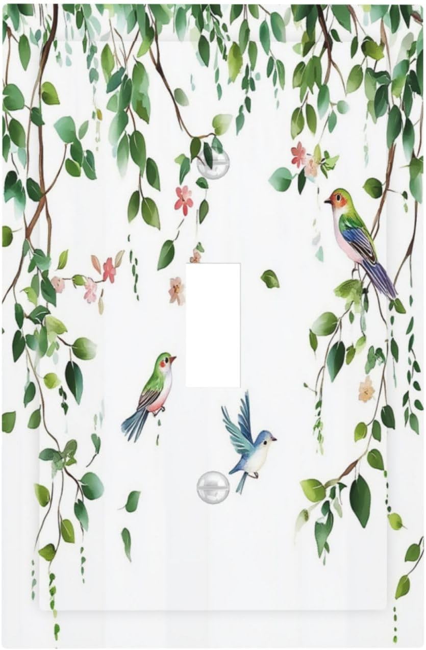 Decorative Light Switch Cover Green Leaves Bird Eucalyptus Sage Plant 1 Gang Single Toggle Device