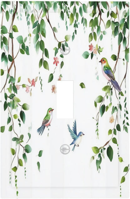 Decorative Light Switch Cover Green Leaves Bird Eucalyptus Sage Plant 1 Gang Single Toggle Device