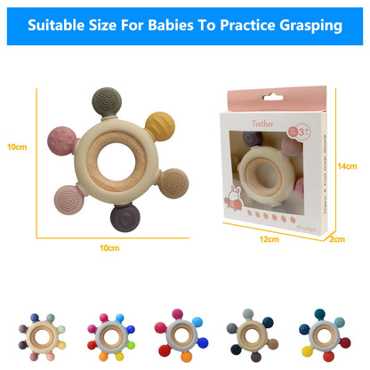 Arudyo Baby Teething Toys Silicone Teethers BPA Free Silicone Rudder with Wooden Ring Soothe Babies