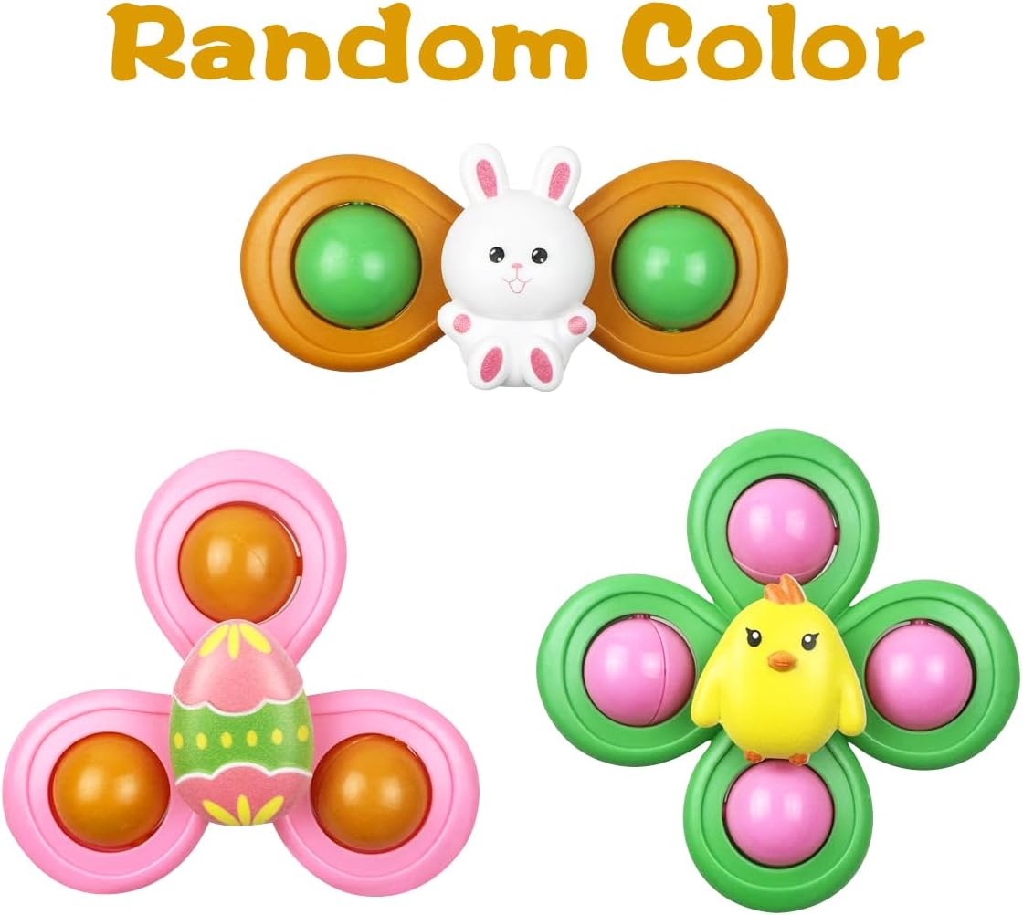 Jofan 3 Pack Easter Suction Cup Spinner Toys for Baby Toddlers Kids Easter Basket Stuffers Gifts