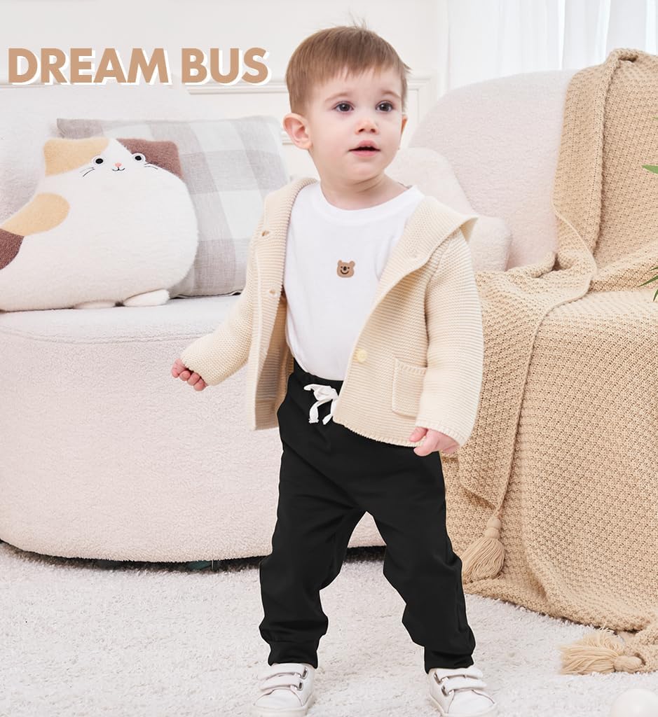 DREAM BUS Pack of 3 Toddler Jogger Pants with Pocket Toddler Boy Sweatpants Baby Boy Pants Infant