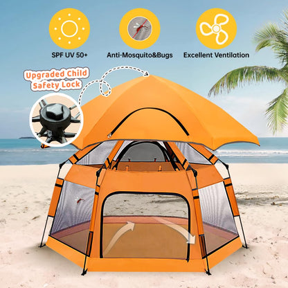Baby Pop Up Playpen with Canopy, Pop Up Baby Pop Up Tent with Safety Lock, Portable Toddler Play