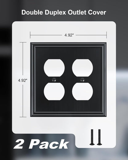 2-Pack Double Duplex Outlet Cover, Black Decorative Switch Plates and Outlet Covers for Electrical