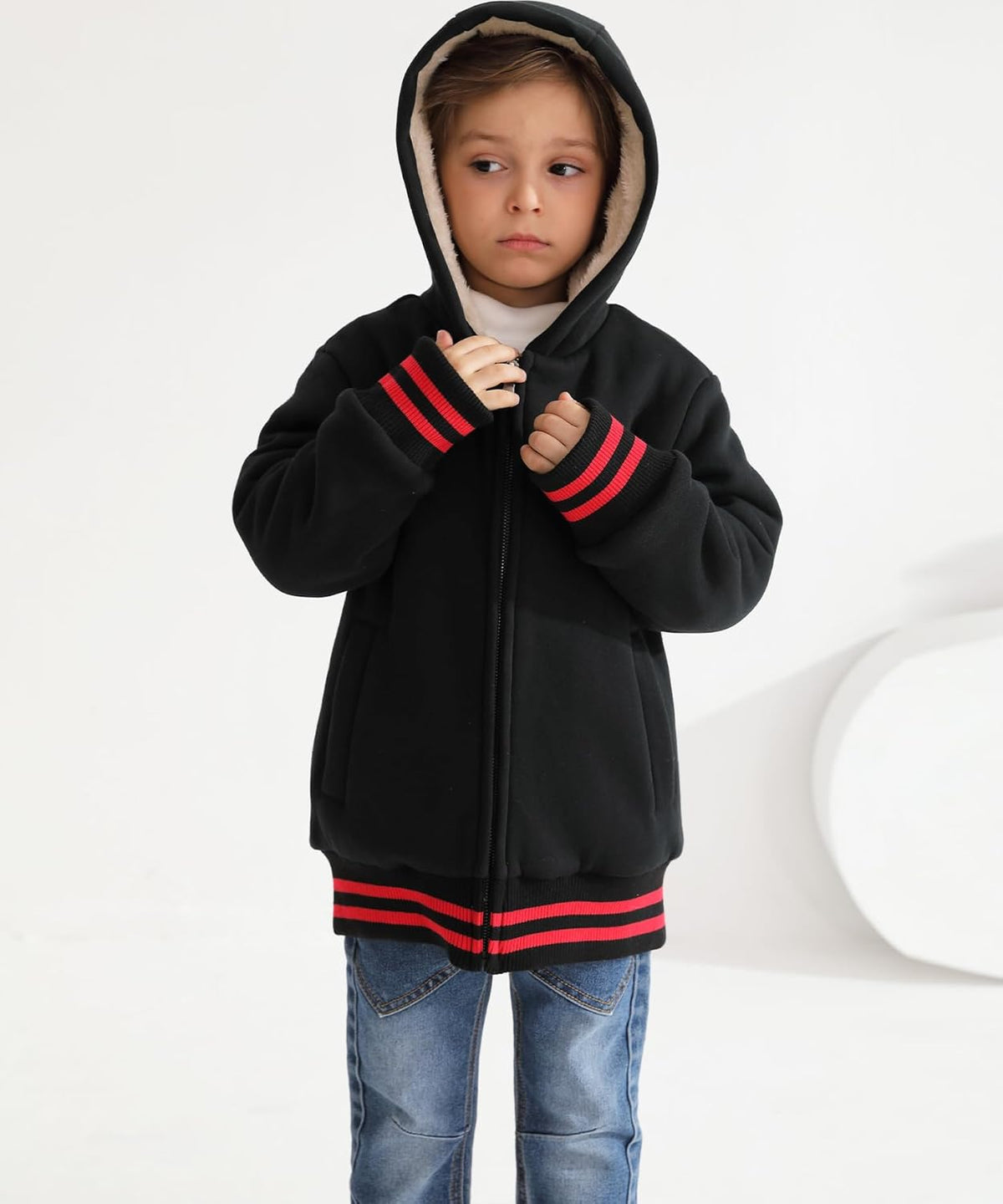 Bumeex Kids Boy's Girl's Sherpa Fleece Lined Jacket Spring Fall Winter Zip up Sweatshirt Hoodie