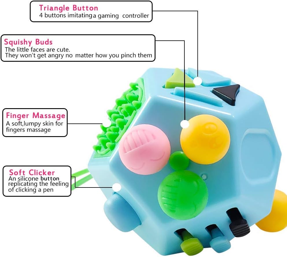 12 Sided Finger Cube Toys, Fidget Toys Relief Stress, Autism and Anxiety Depression for Kids Adults