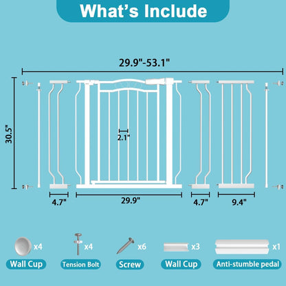 Extra Wide Baby Gate for Doorways 29.9"-53.1", Pressure Mounted Dog Gates With Door, Child Safety