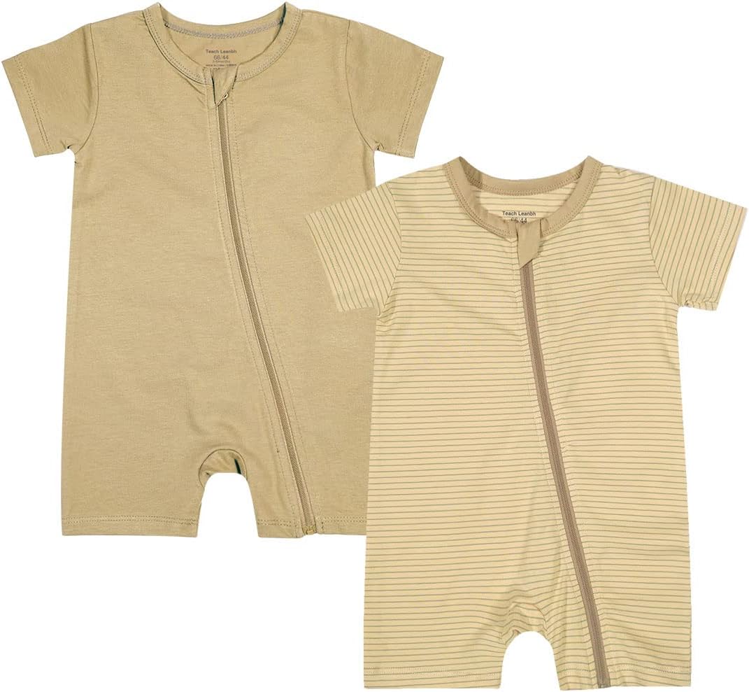 Teach Leanbh Baby Boys or Girls 2 Pack Pajamas Cotton Short Sleeve Zipper Romper Jumpsuits Sleep