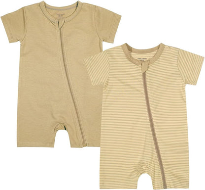 Teach Leanbh Baby Boys or Girls 2 Pack Pajamas Cotton Short Sleeve Zipper Romper Jumpsuits Sleep