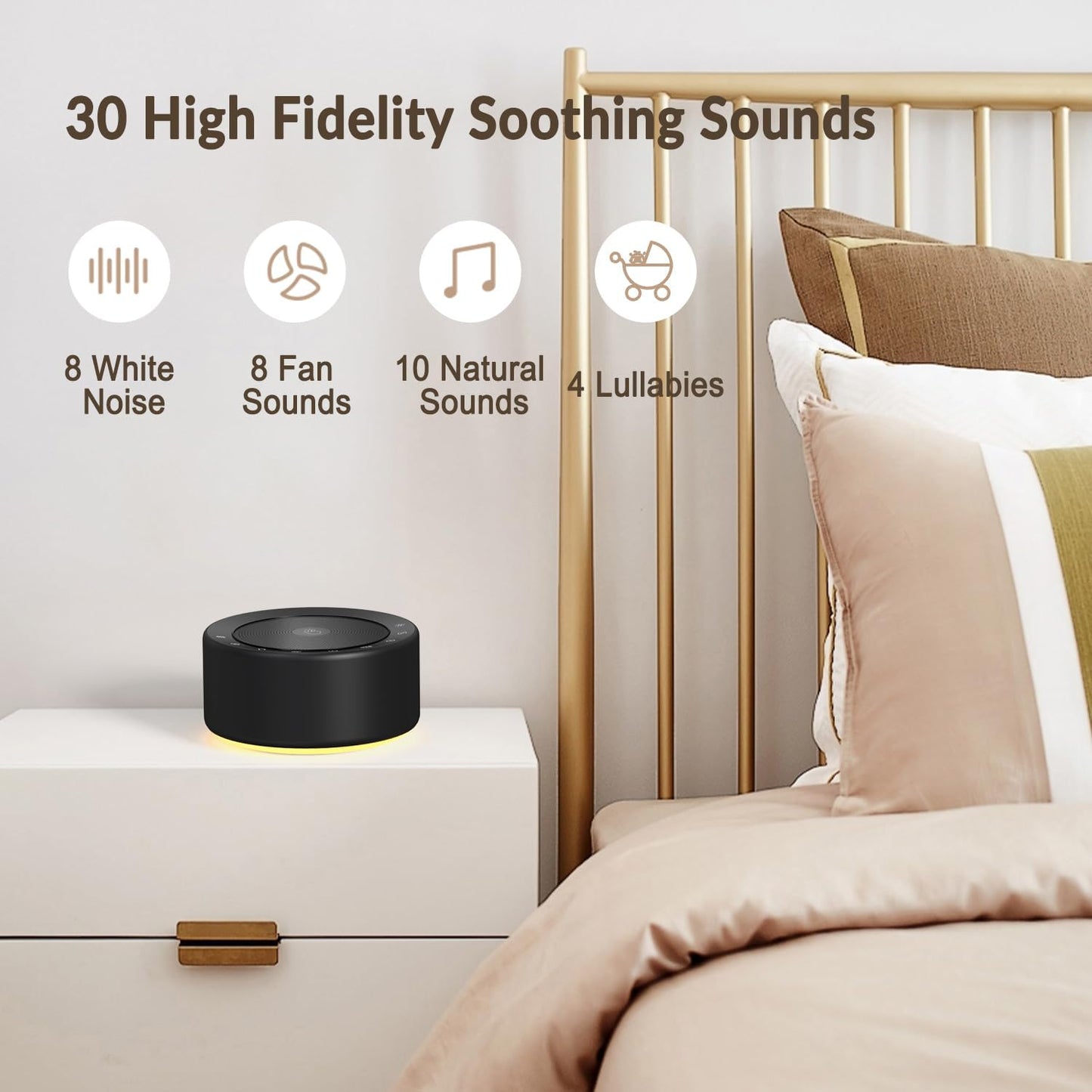 Nursery Lamp with Sound Machine, Mood Lighting, 7 Colors Night Light, 30 Soothing Sounds, White