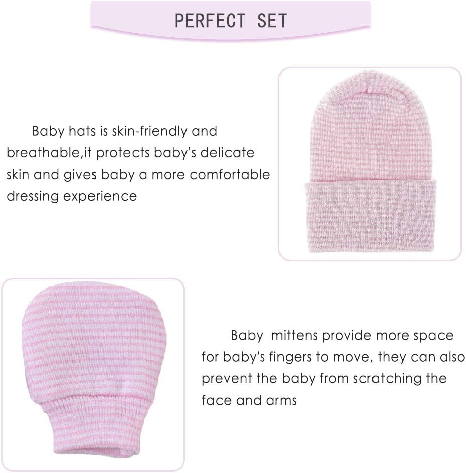 Baby Caps and Mittens Newborn Hospital Beanie Hats No Scratch Gloves Soft Babies Gift Set for Boys
