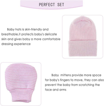 Baby Caps and Mittens Newborn Hospital Beanie Hats No Scratch Gloves Soft Babies Gift Set for Boys