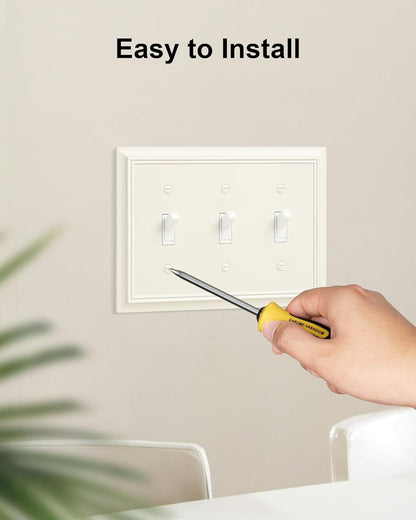 2-Pack Triple Toggle Light Switch Cover Plate, Durable Natural Bamboo Fiber Decorative Switch Plate