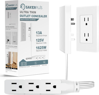 Outlet Concealer Power Strip | 5ft Flat Extension Cord | Ultra-Thin Outlet Cover Extension Cord