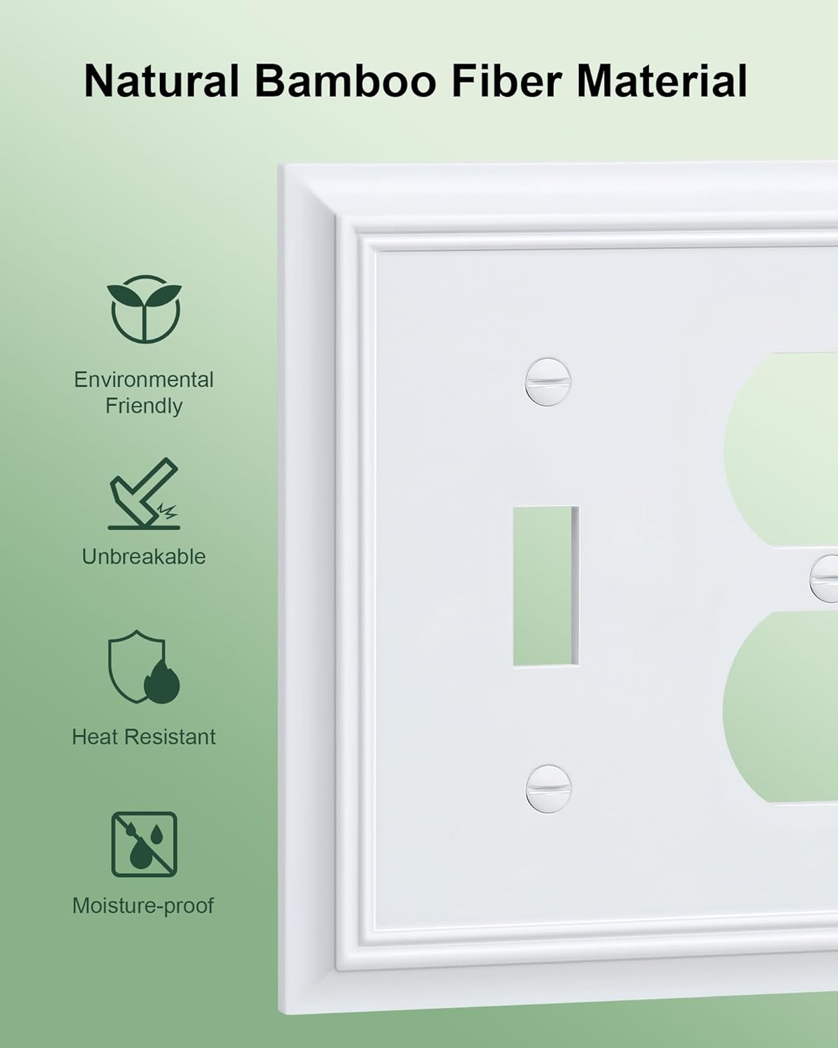 2-Pack Combo Toggle/Duplex Light Switch Cover Plate, Pure White Outlet Cover Plate, Natural Bamboo