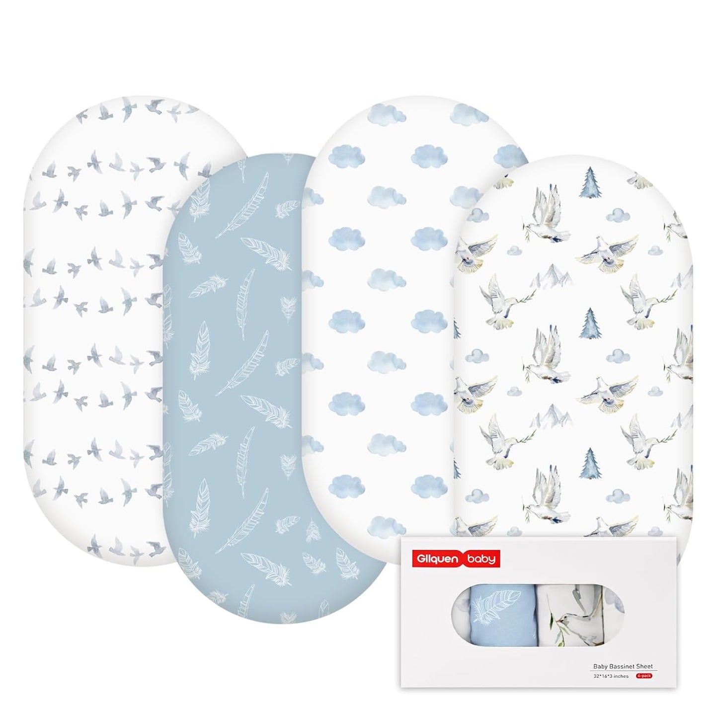 Gllquen Baby Bassinet Sheets 4 Pack, Breathable Cozy Fitted Mattress Sheet, Elastic Travel Crib