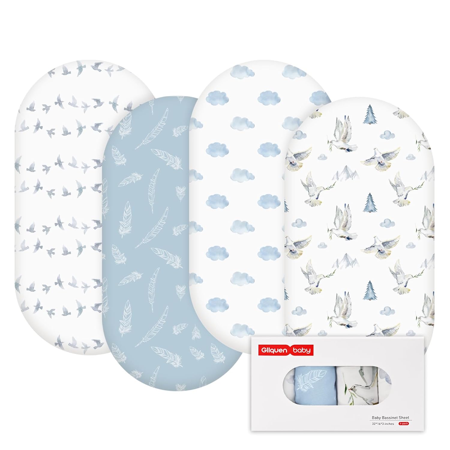 Gllquen Baby Bassinet Sheets 4 Pack, Breathable Cozy Fitted Mattress Sheet, Elastic Travel Crib
