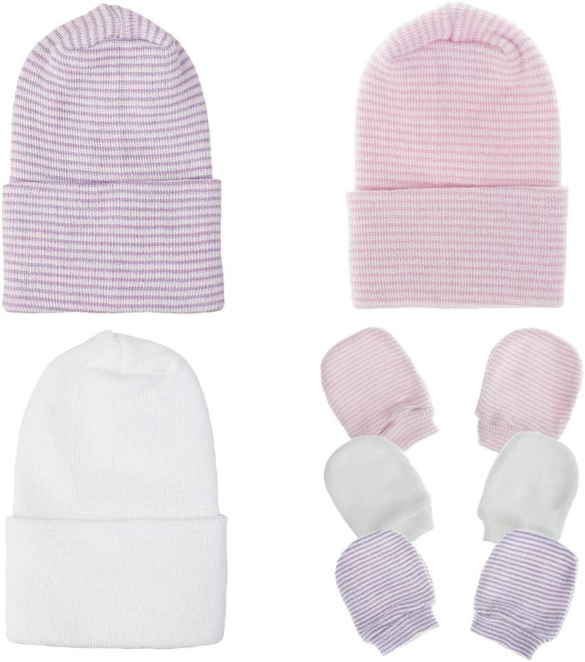 Baby Caps and Mittens Newborn Hospital Beanie Hats No Scratch Gloves Soft Babies Gift Set for Boys