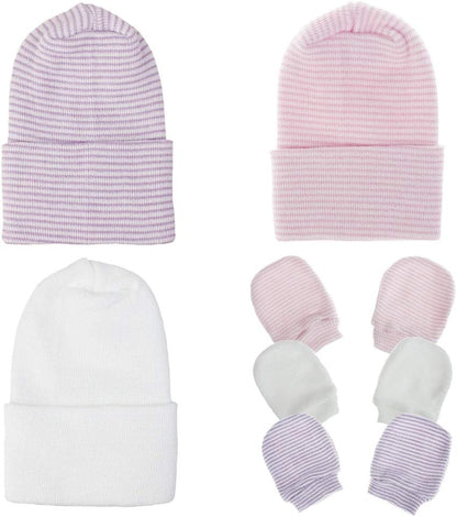 Baby Caps and Mittens Newborn Hospital Beanie Hats No Scratch Gloves Soft Babies Gift Set for Boys