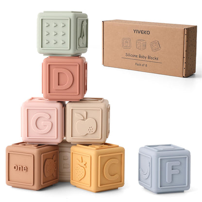YIVEKO Baby Blocks Stacking for Babies Silicone Soft Building Blocks Teethers Montessori Toys for