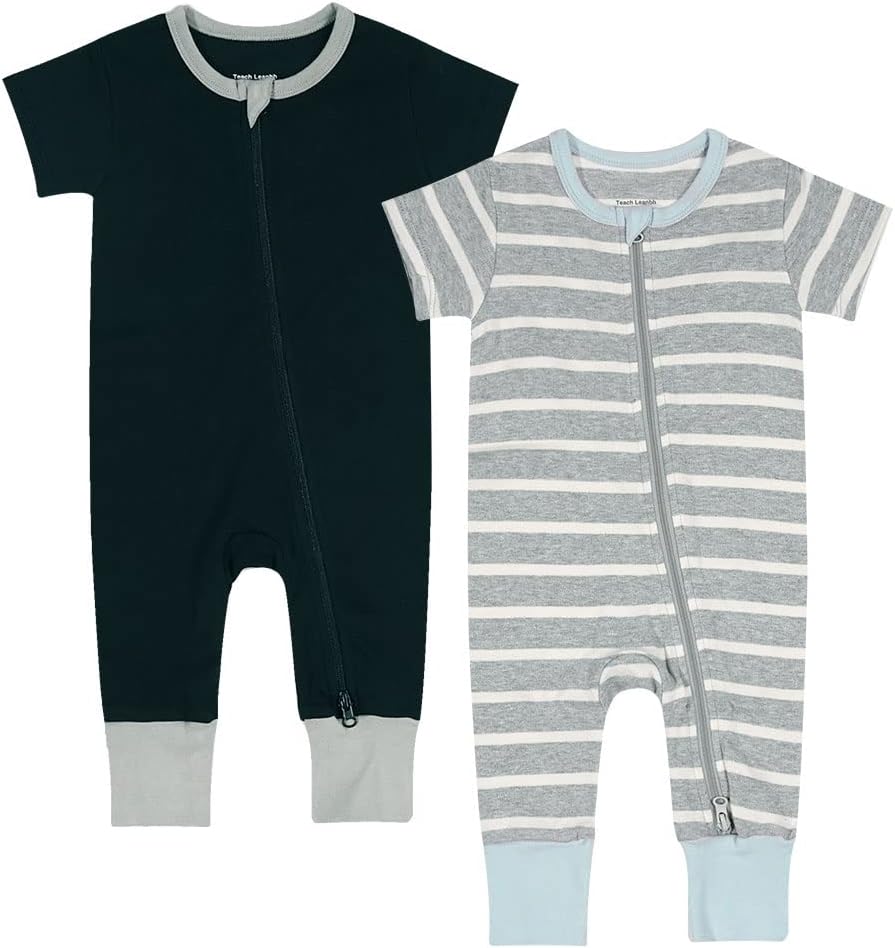 Teach Leanbh Toddler Baby Boys Girls 2-Pack Pajamas Cotton 2 Way Zipper Short Sleeve Footless