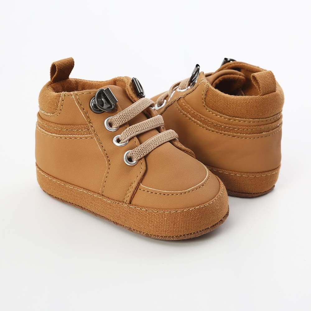 SOFMUO Baby Boys Girls High Top Ankle PU Leather Sneakers Soft Rubber Sole Infant Moccasins Newborn