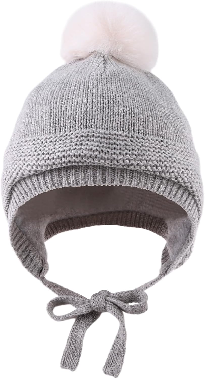 Basic Winter Baby Beanie Gloves Boys Girls Knitted Hat Pompom Kids Earflap Hats Warm Infant Toddler