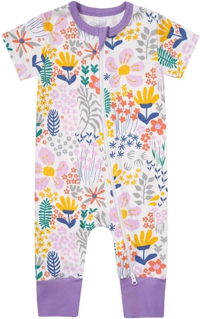 Teach Leanbh Toddler Baby Boys Girls Footless Pajamas Cotton 2 Way Zipper Printing Short Sleeve