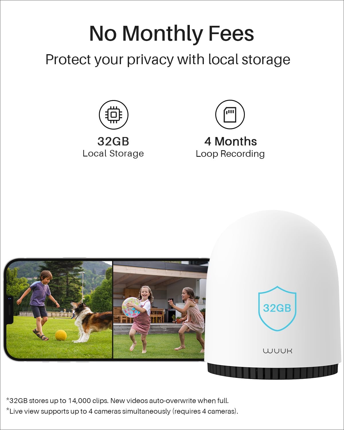 WUUK Indoor Outdoor Security Camera Wireless 2K, Homebase + 2 Cameras, No Monthly Fees, 32GB