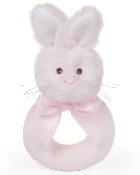 Bearington Baby Lil’ Bunny, 5.5 Inch Pink Soft Stuffed Easter Bunny Rattle, Baby Easter Gifts