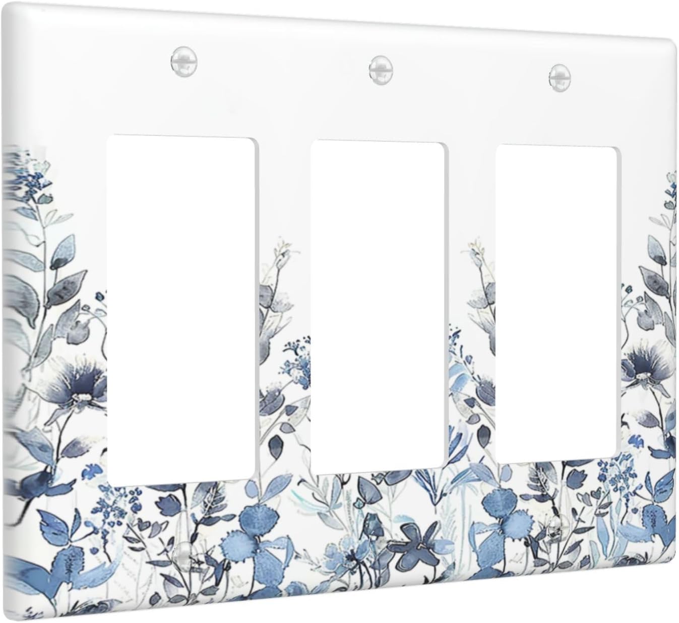 Light Switch Covers Light Blue Watercolor Leaves Plant With Floral 3 Gang Rocker Electrical GFCI