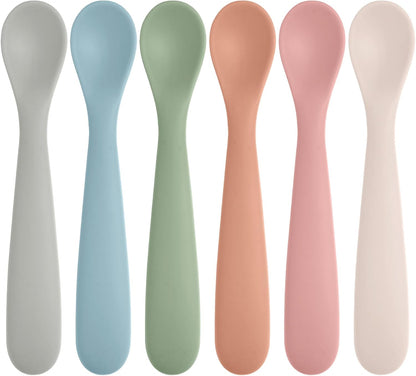 6 Pack Silicone Baby Spoons, Baby Spoons Self Feeding 6 Months+, BPA Free, Soft Tip Baby Utensils