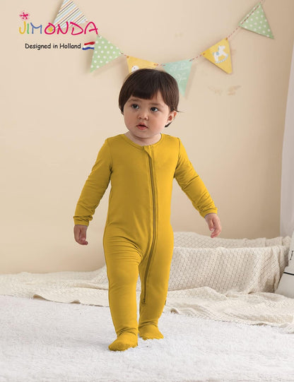 Jimonda Bamboo Baby Pajamas,Unisex Boys Girls One-Piece Footies,Long Sleeve Sleepers 2-Way Zip