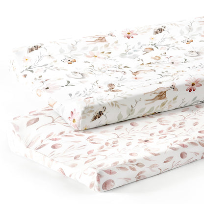 GRSSDER Stretch Ultra Soft Jersey Knit Changing Pad Cover Set 2 Pack, Change Table Pad Covers Fit