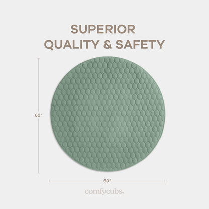 Comfy Cubs Round Kids Play Mat - Large 60 inches Soft Quilted Baby Floor Mat with Non-Slip Bottom