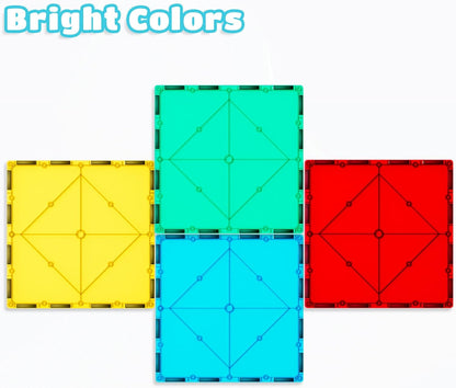 Bmag 4 Piece Magnetic Tiles Large Square, Magnet 3D Building Blocks Expansion Set for Kids, STEM