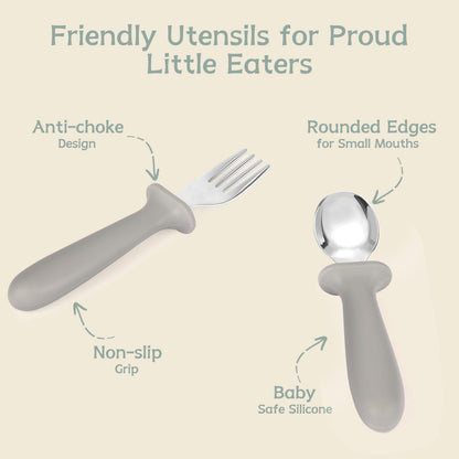 Eascrozn 2 Pack Silicone Suction Plates for Baby, Forks and Spoons Set
