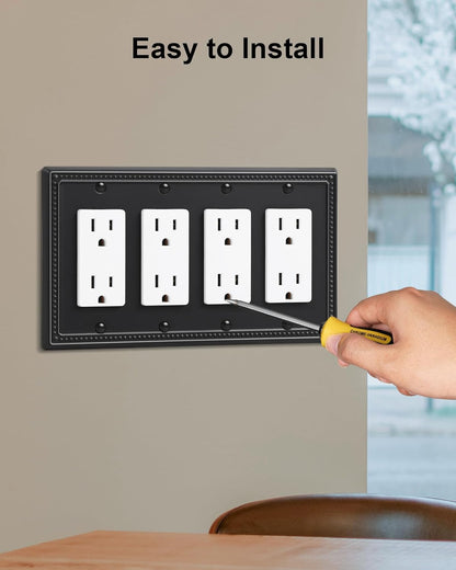 2-Pack Quad Decorator Outlet Cover Plate, Black Pearls Decorative Switch Plates and Outlet Covers
