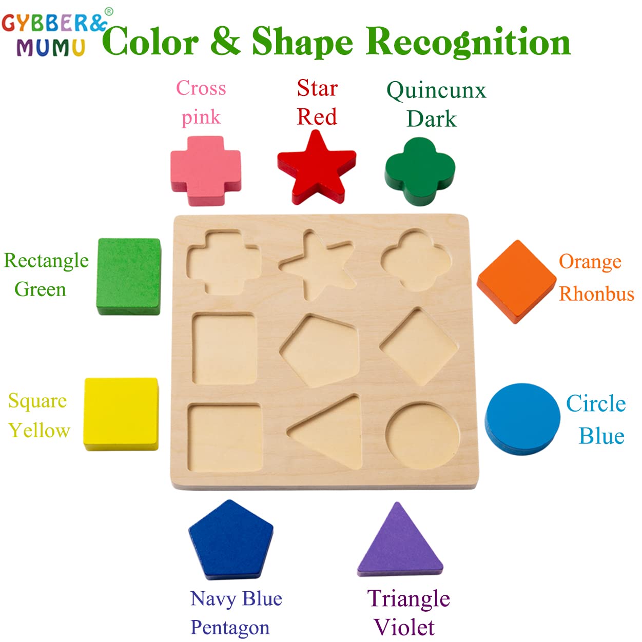 GYBBER&MUMU Preschool Colorful Wooden Shape Puzzle