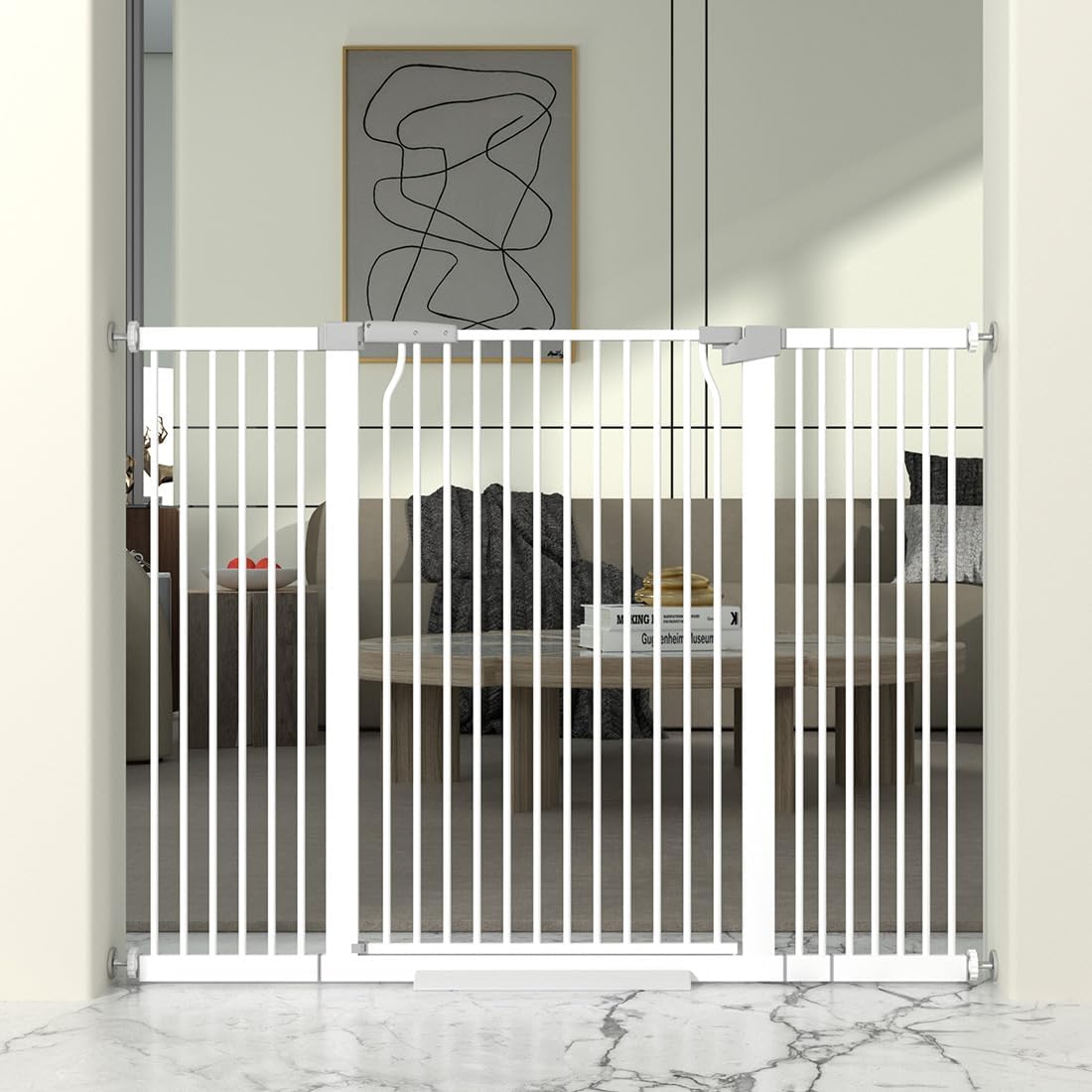 41" Extra Tall Cat Gate for Doorway, 49.2-54.7 Metal Pet Baby Safe Gate, Extra Wide Pressure