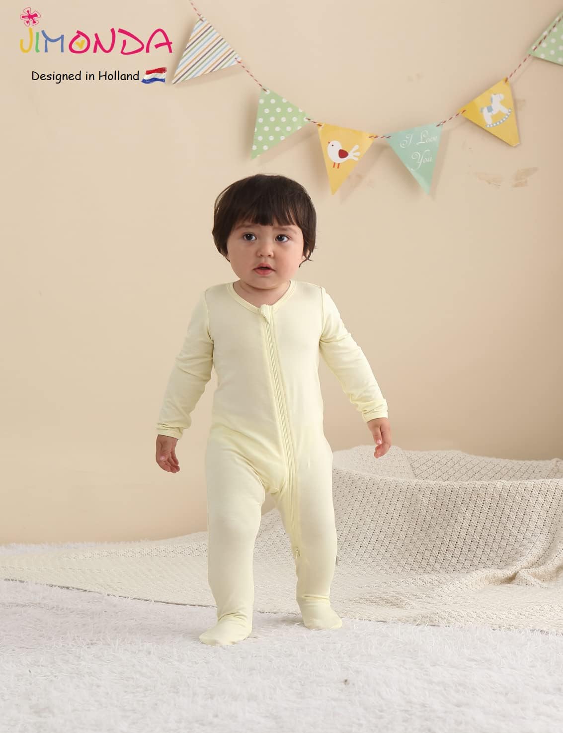 Jimonda Bamboo Baby Pajamas,Unisex Boys Girls One-Piece Footies,Long Sleeve Sleepers 2-Way Zip