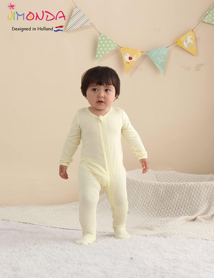 Jimonda Bamboo Baby Pajamas,Unisex Boys Girls One-Piece Footies,Long Sleeve Sleepers 2-Way Zip