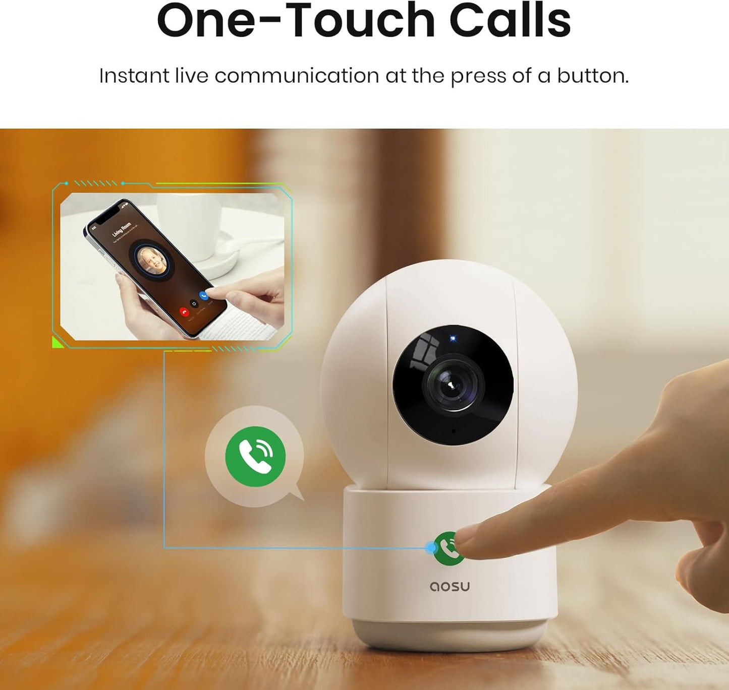 AOSU 2K Security Camera Indoor, Baby Monitor Pet Camera 360-Degree for Home Security with 2.4 GHz