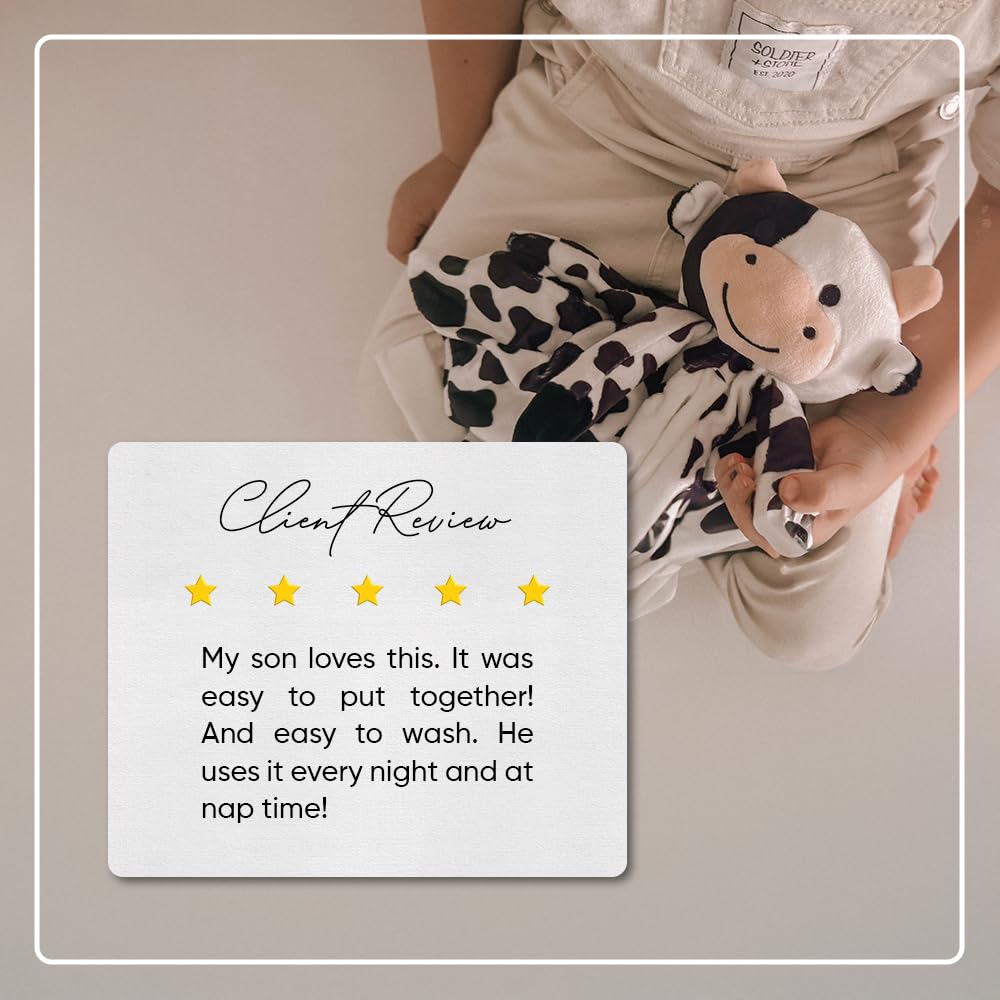 Love By Emi Baby Music Lovey Black & White Cow, Baby Sleep Soother for Crib & Cuddle Bedtime, White