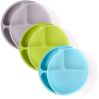 WeeSprout Silicone Plates with Lids for Babies & Toddlers (3 Pack) 100% Food-Grade Dishes for Self