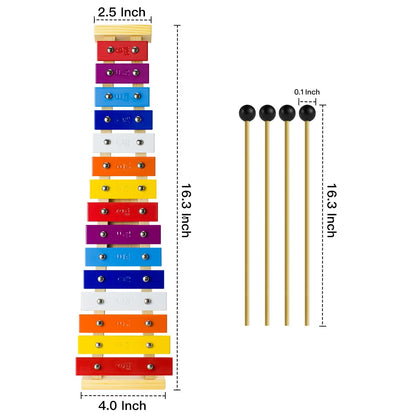 CeleMoon 15 Tone Natural Wooden Xylophone for Kids Toddlers Adults, Metal Bar Glockenspiel with