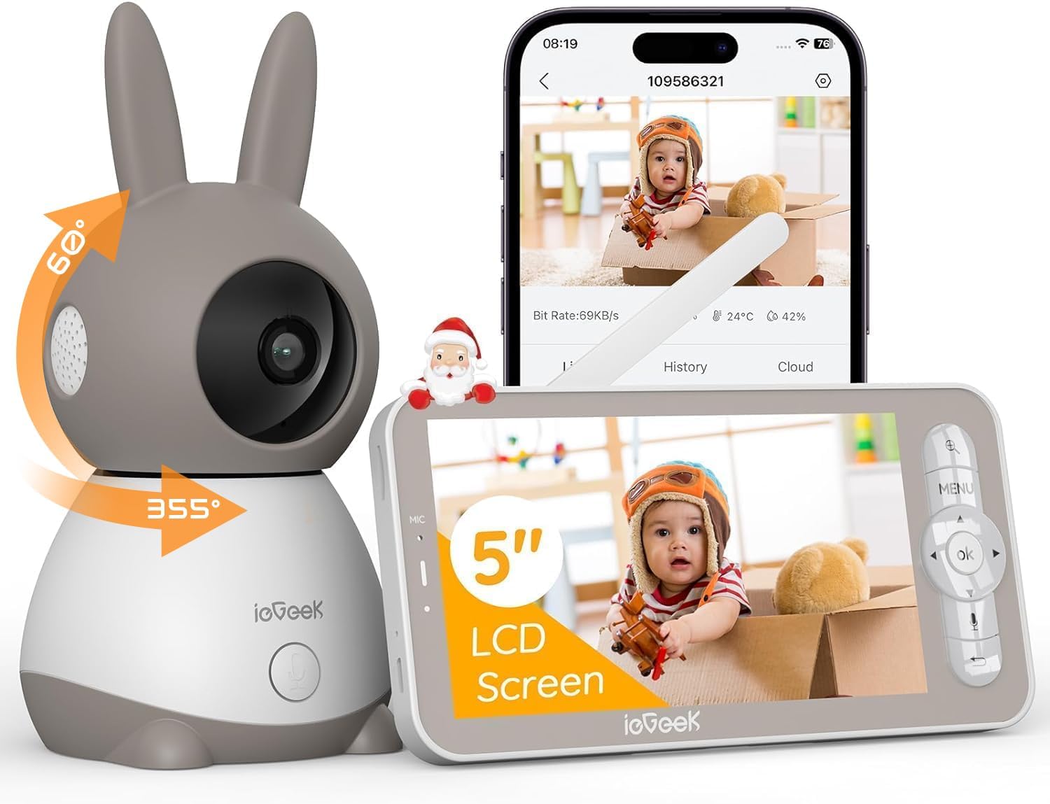 ieGeek Baby Monitor with 2K HD Resolution, Pan-Tilt-Zoom Video Baby Monitor Camera, 5'' LCD Screen